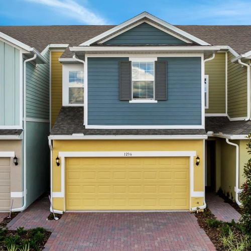 Find your perfect fit at Champions Chase a row of brightly colored homes